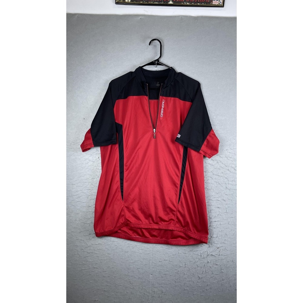 Garneau Cycling Jersey Mens XL Red Black 1/4‎ Zip Short Sleeve Pockets Mock Neck